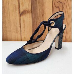 J. Crew Avery Watch Tartan Women's Ankle Tie Glitter Heels Size 9